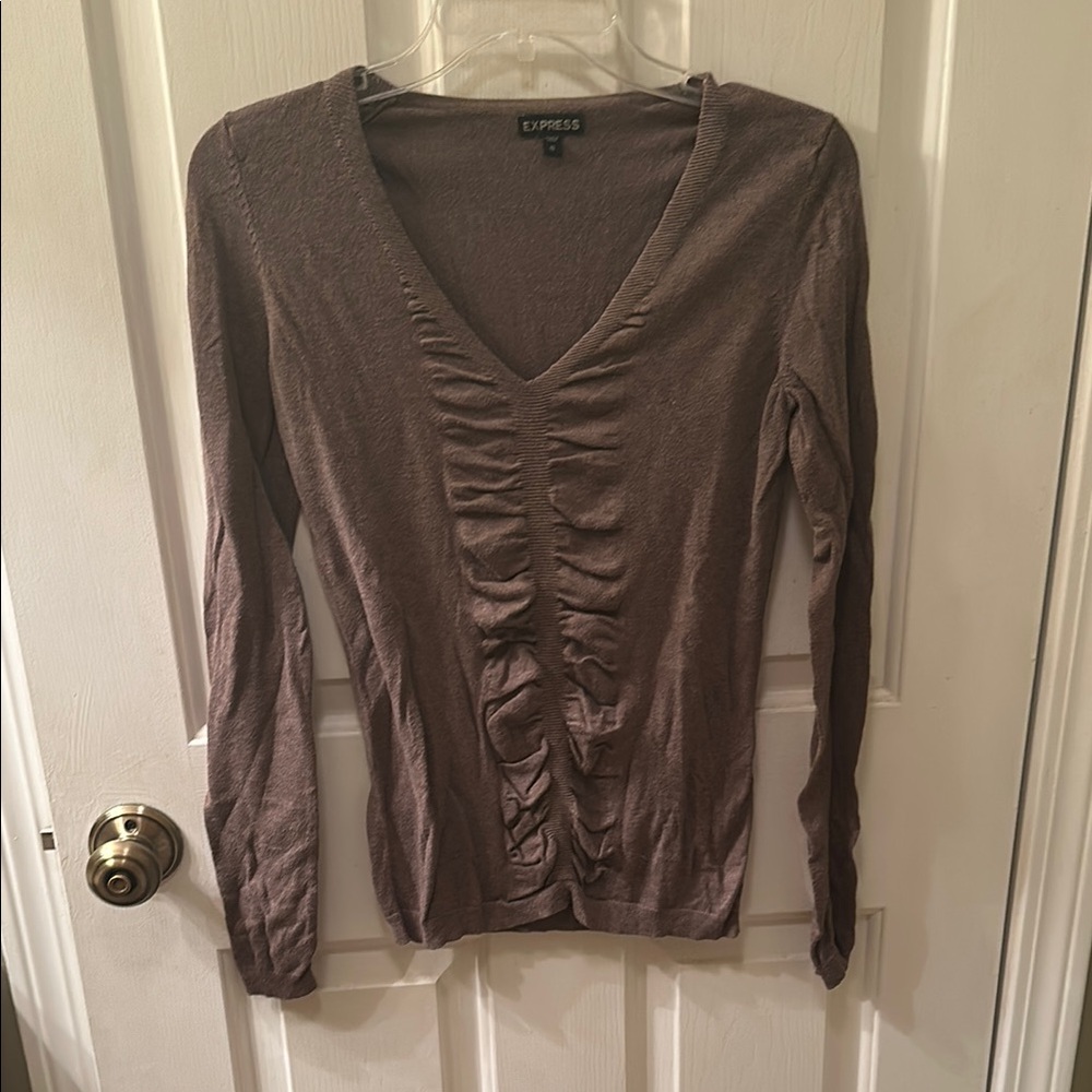 Express Women's Brown V-Neck Top
